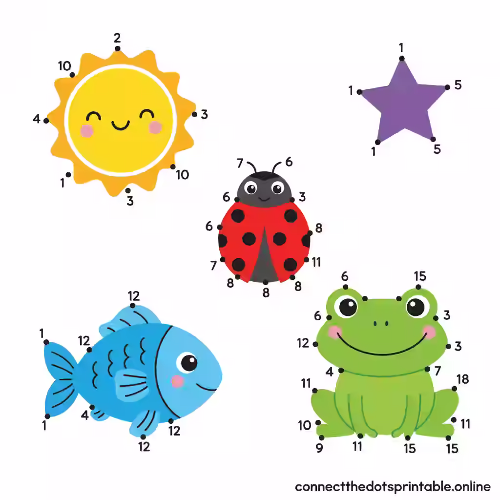 Kids connect the dots printables - easy animal designs for children