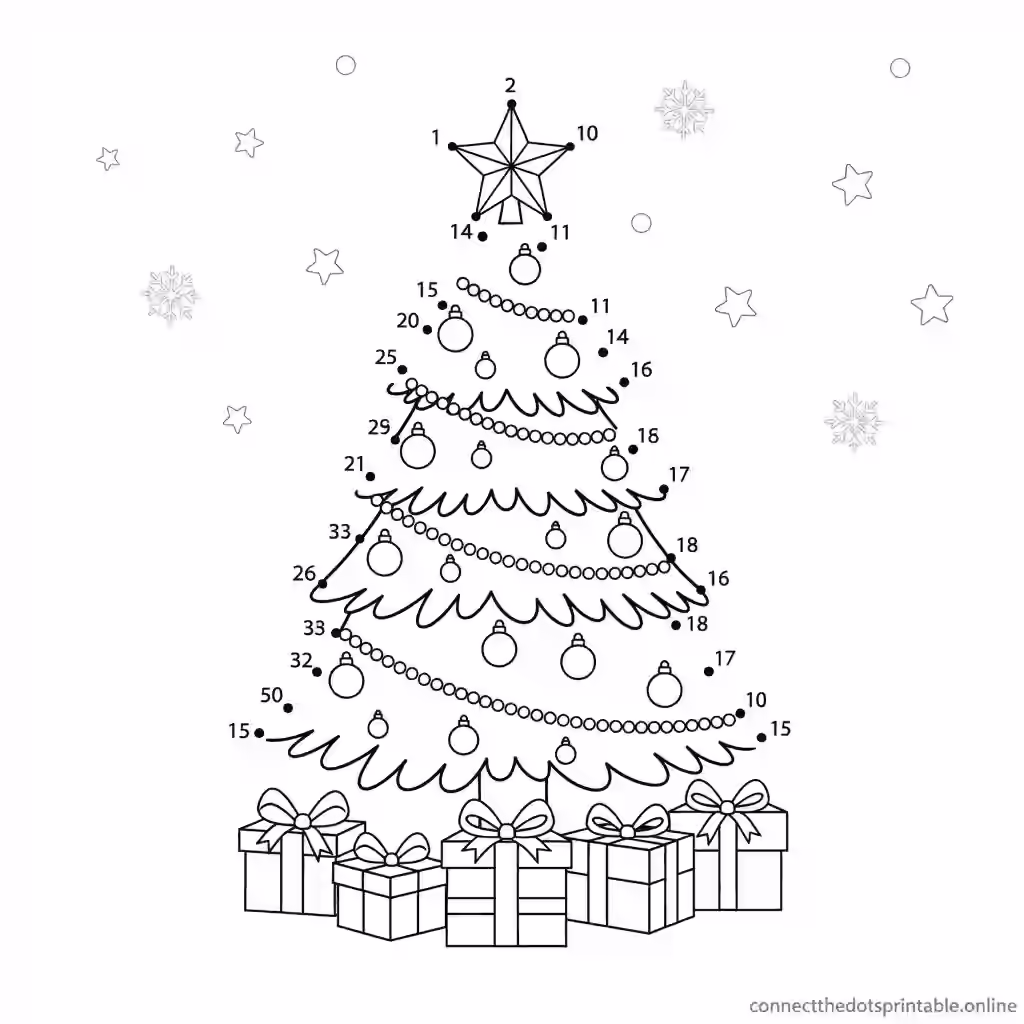 Christmas tree dot to dot printable - festive holiday activity for families