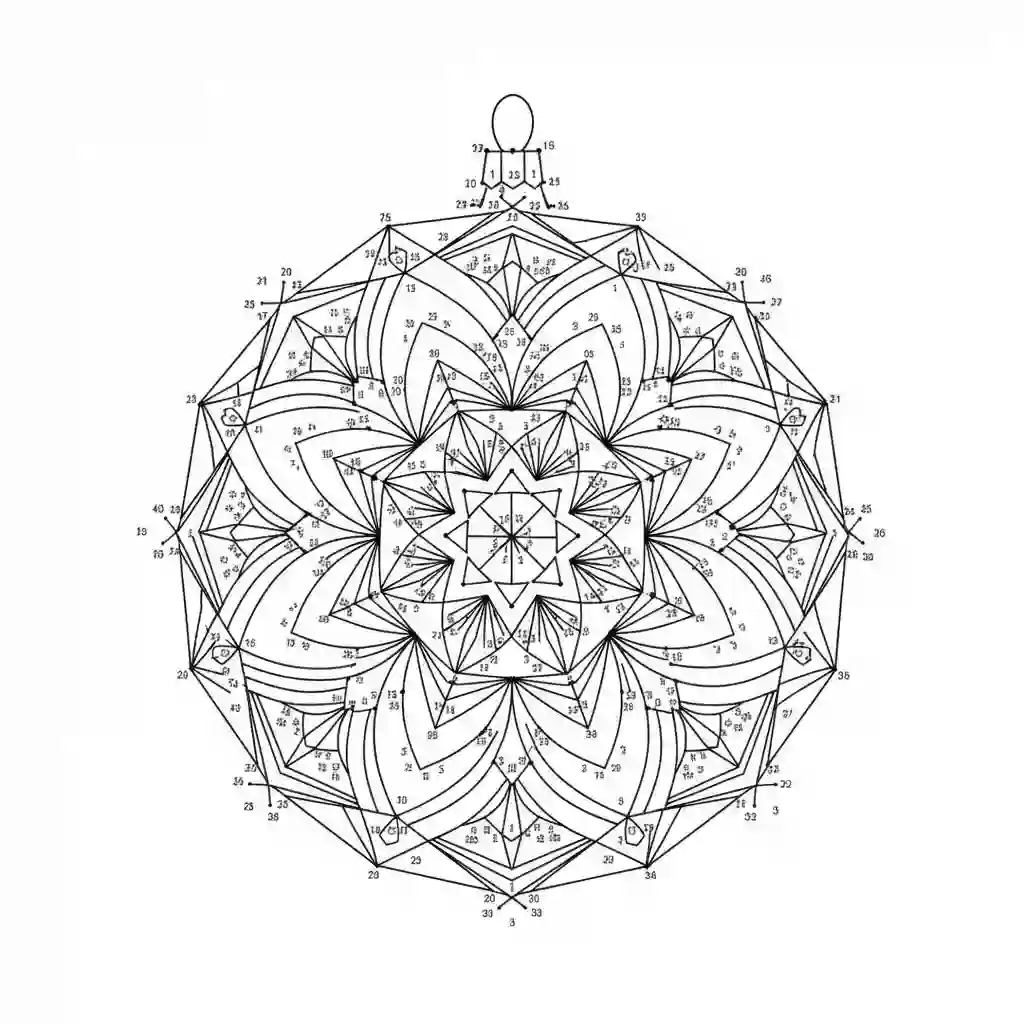 Intricate, hard connect the dots printable showing a complex Christmas ornament design for adults.