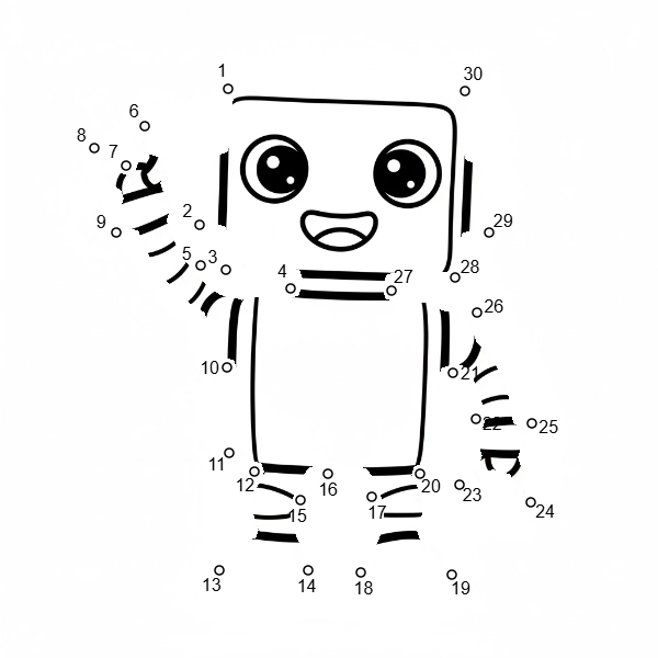 Printable easy connect the dots puzzle: Friendly Robot (Dots: 1-25).