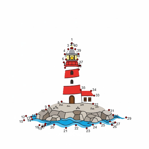 Printable medium connect the dots puzzle: Coastal Lighthouse (Dots: 1-75).