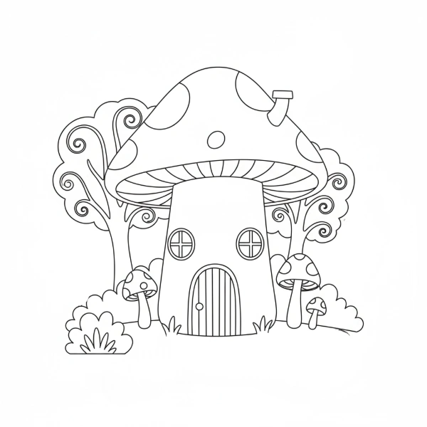 Solution for Whimsical Mushroom House connect the dots puzzle (Dots: 1-70).